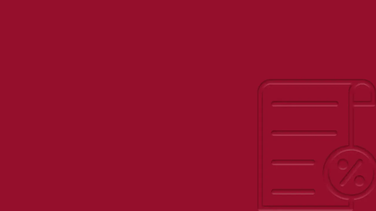 Grafik mit dunkelrotem Hintergrund. Oben links befindet sich das weiße Logo „Tholen & Partner“. Unten rechts ist eine dezente, ton-in-ton gestaltete Illustration eines Steuerdokuments mit Prozentzeichen zu sehen. Das minimalistische Design dient als Titelgrafik zum Thema Steuern und Steuerberatung.